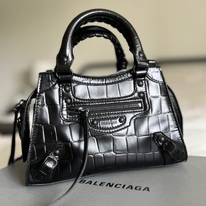 Balenciaga Neo Classic City Mini Croc-Embossed Bag w/ Strap